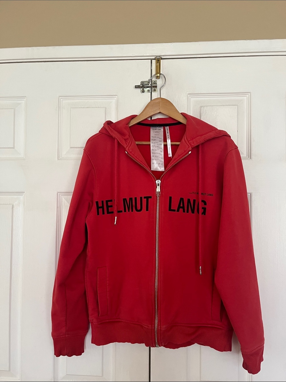HELMUT LANG HOODIE RED CAMPAIGN PR ZIP logo